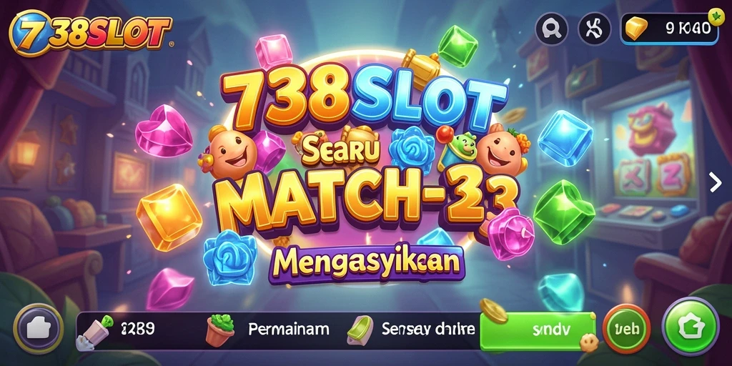 Screenshot gameplay seru 738SLOT dengan tantangan Match-3 yang mengasyikkan.