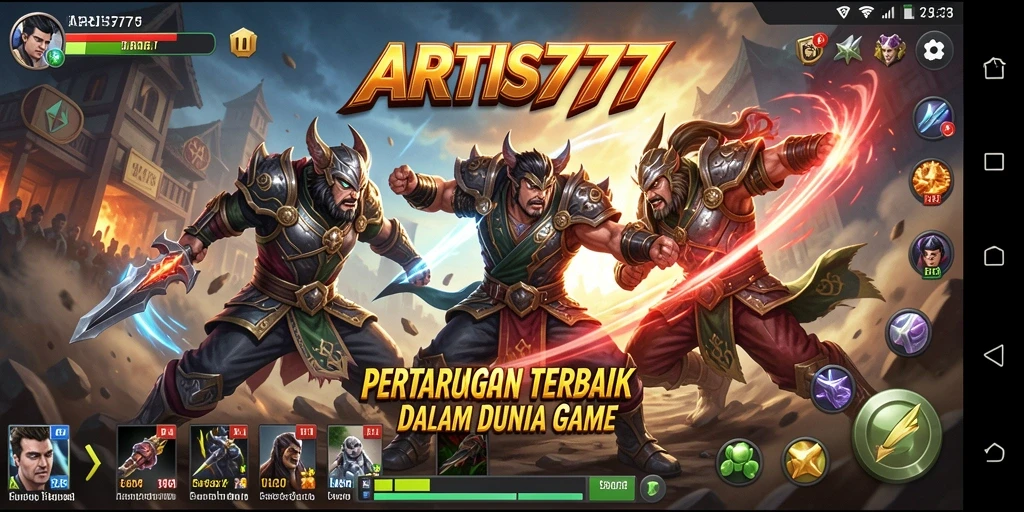 Tangkapan layar menunjukkan pertarungan seru dengan karakter ikonik ARTIS777.