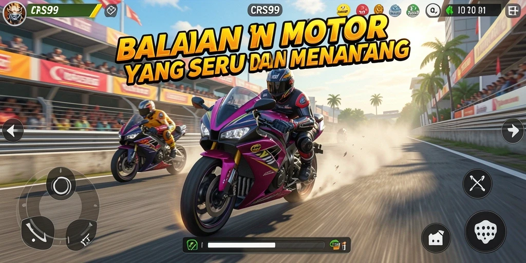 Screenshot gameplay CRS99 yang menampilkan aksi balapan motor mendebarkan.