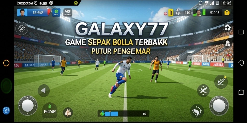 Tampilan gameplay mendebarkan dari GALAXY77 yang menunjukkan aksi sepak bola.