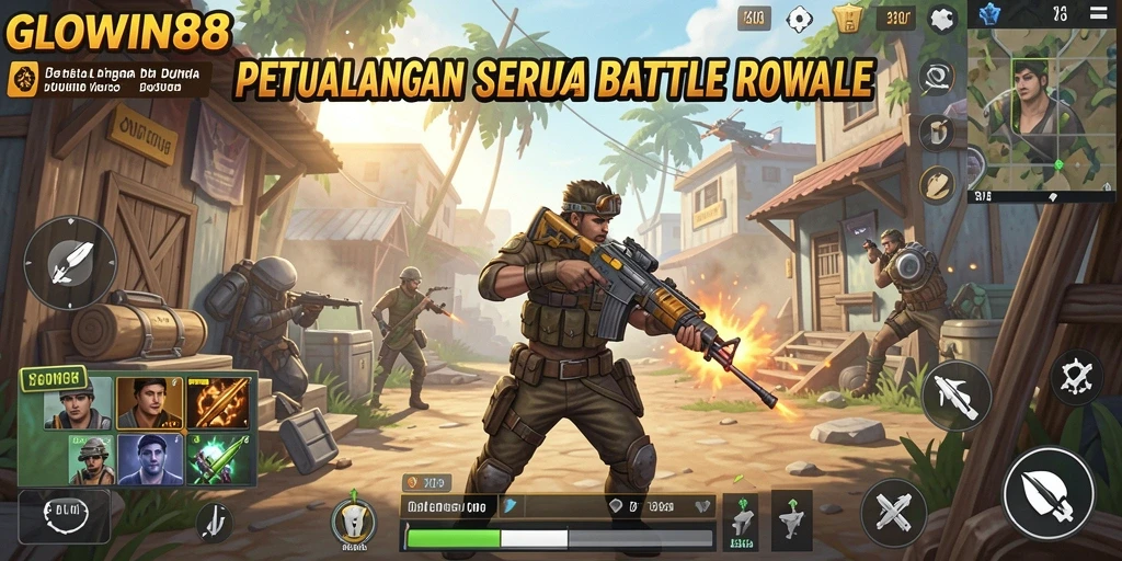 Tampilan gameplay menegangkan di <strong>GLOWIN88</strong> saat bertempur di arena Battle Royale.