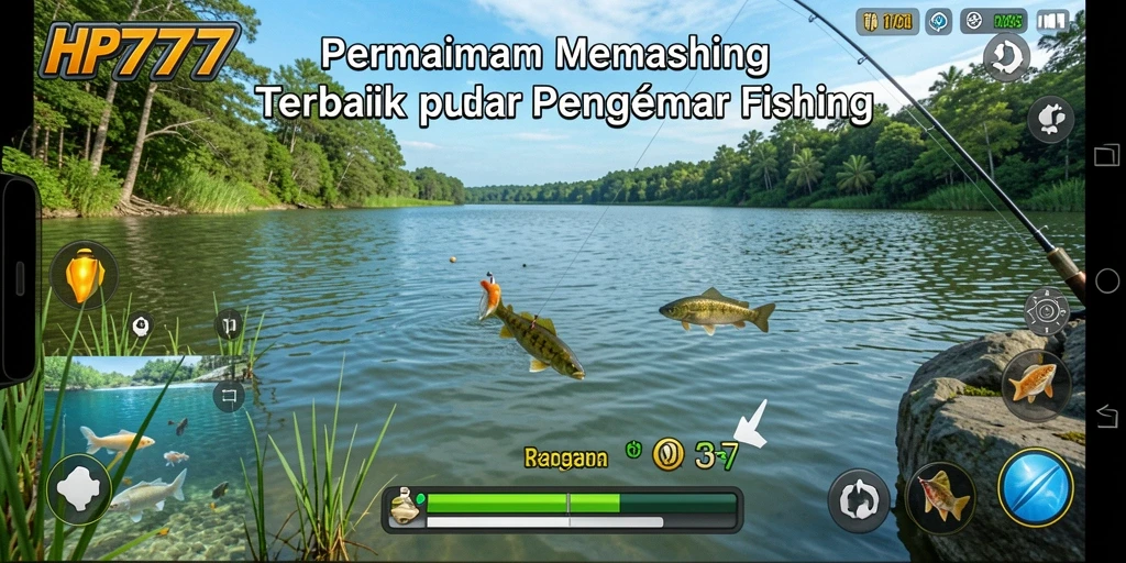 Tampilan gameplay HP777 menampilkan pemancingan yang menakjubkan dan ikan yang beragam.