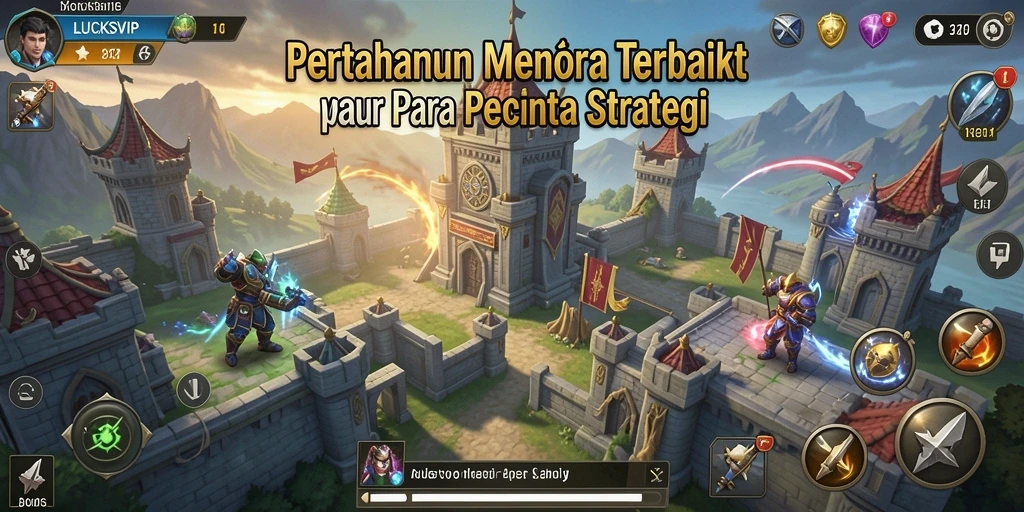 Screenshot utama LUCKSVIP menampilkan aksi pertahanan menara yang epik.