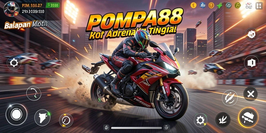 Screenshot gameplay POMPA88 dengan balapan motor yang seru.