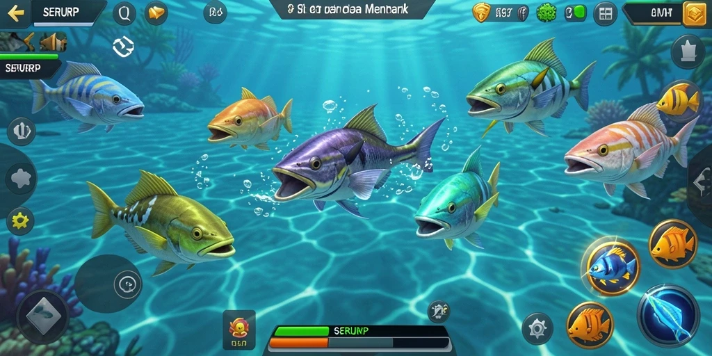 Tampilan gameplay SERURP yang menarik saat menembak ikan di laut.