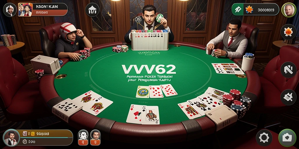 Screenshot utama VV62 menampilkan serunya permainan Poker antar pemain.